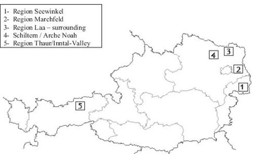 Fig. 3. Areas of onion sampling in Austria.