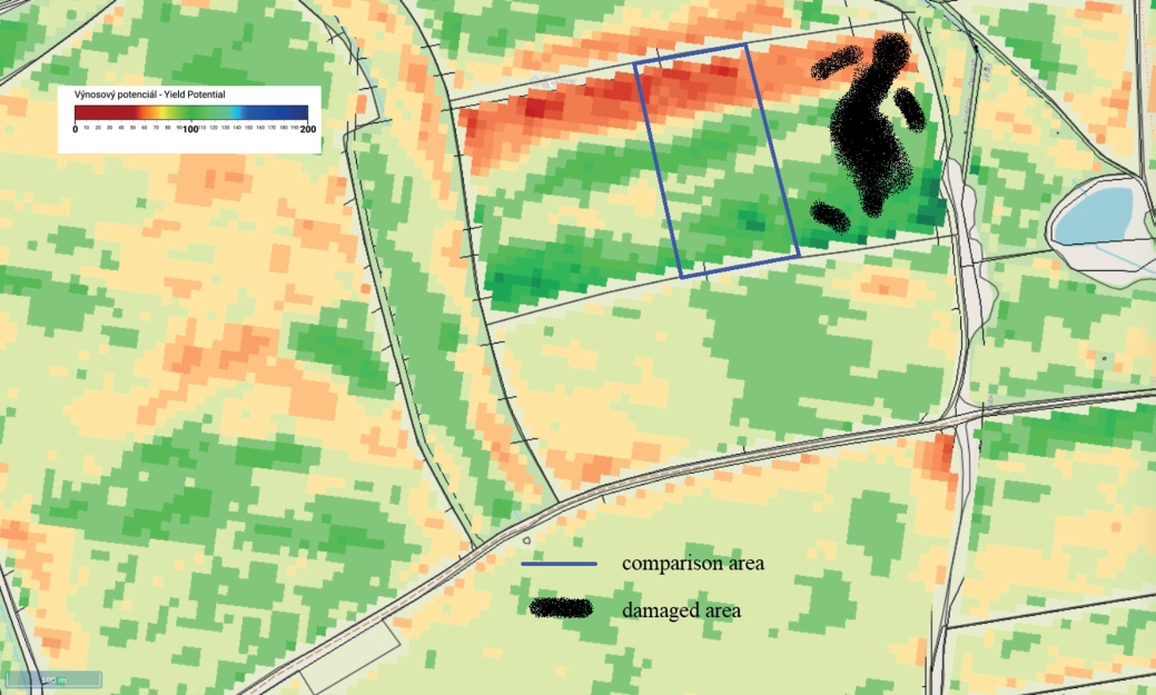 Fig. 2. Correct location of the compared area according to the yield map.