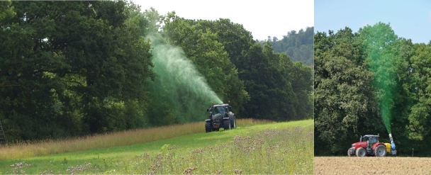 Fig. 4. Treatment of an avenue (left) and a forest edge (right) with a cannon sprayer.