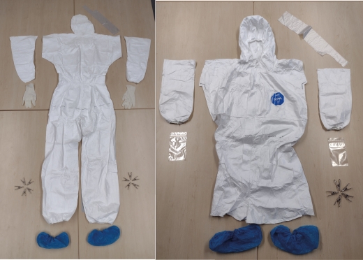 Fig. 10. Prepared coveralls with material to be put on the mannequins